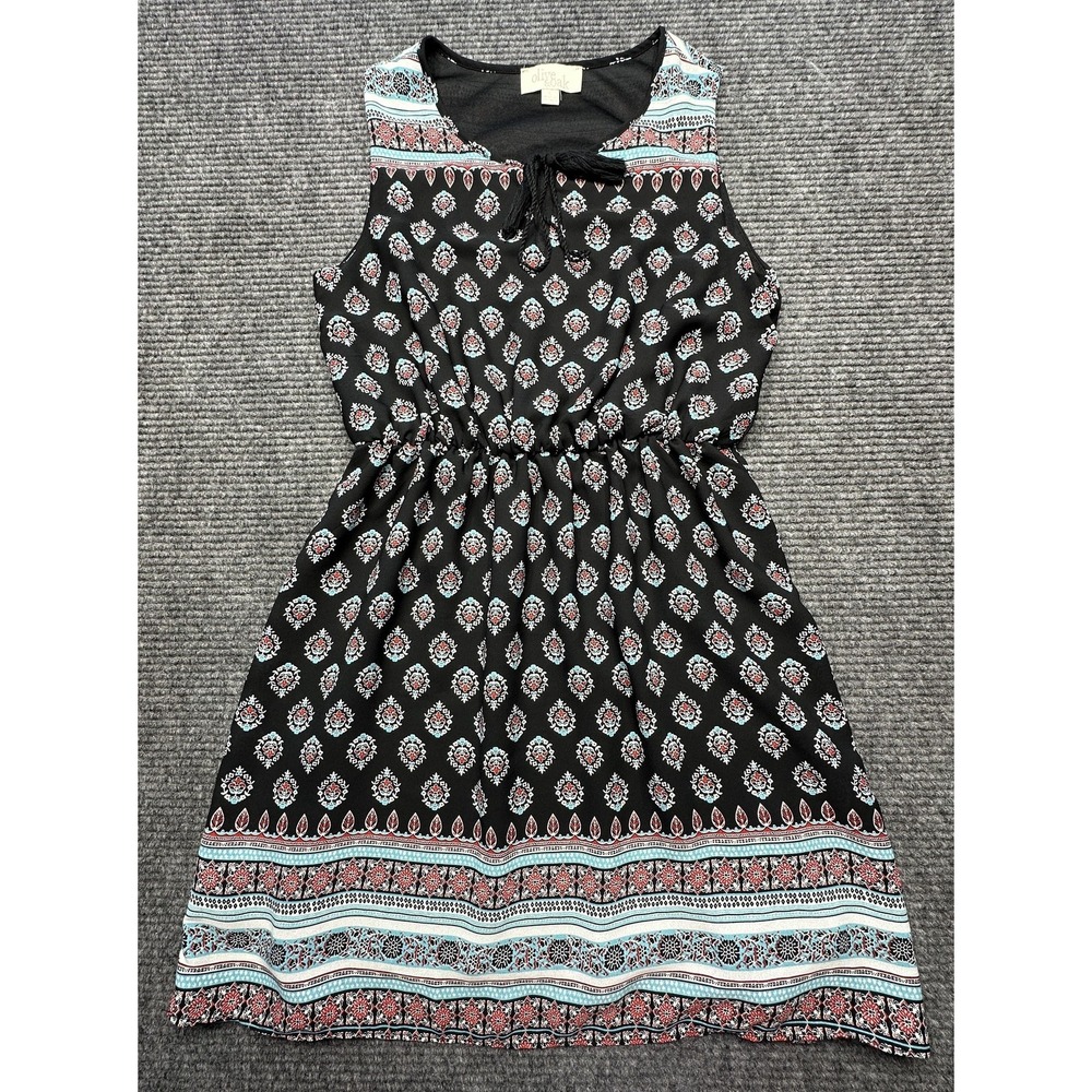 Olive & Oak Dress Womens Small Black Floral Sleeveless Border Print Sundress